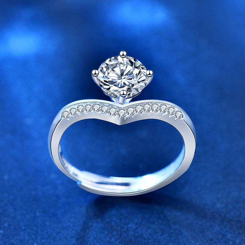 925 Sterling Silver Princess Crown Ring 1 Carat Moissanite