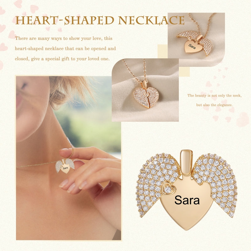 Personalized Heart Locket Necklace Custom Engraved Name Pendant with Zirconia Sparkle