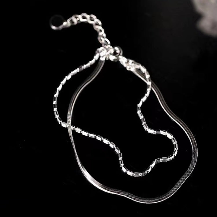 925 Silver-Plated Double-Layer Flat Snake Chain Bracelet for Women