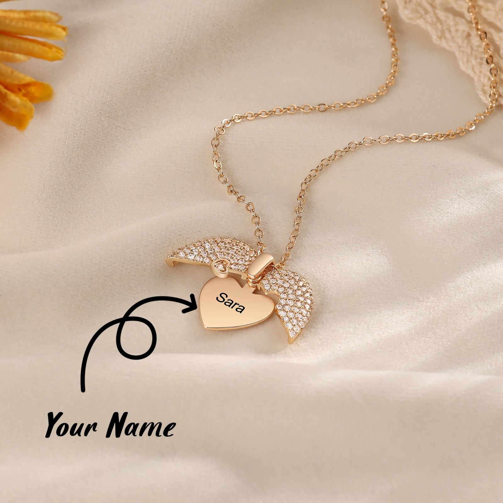 Personalized Heart Locket Necklace Custom Engraved Name Pendant with Zirconia Sparkle