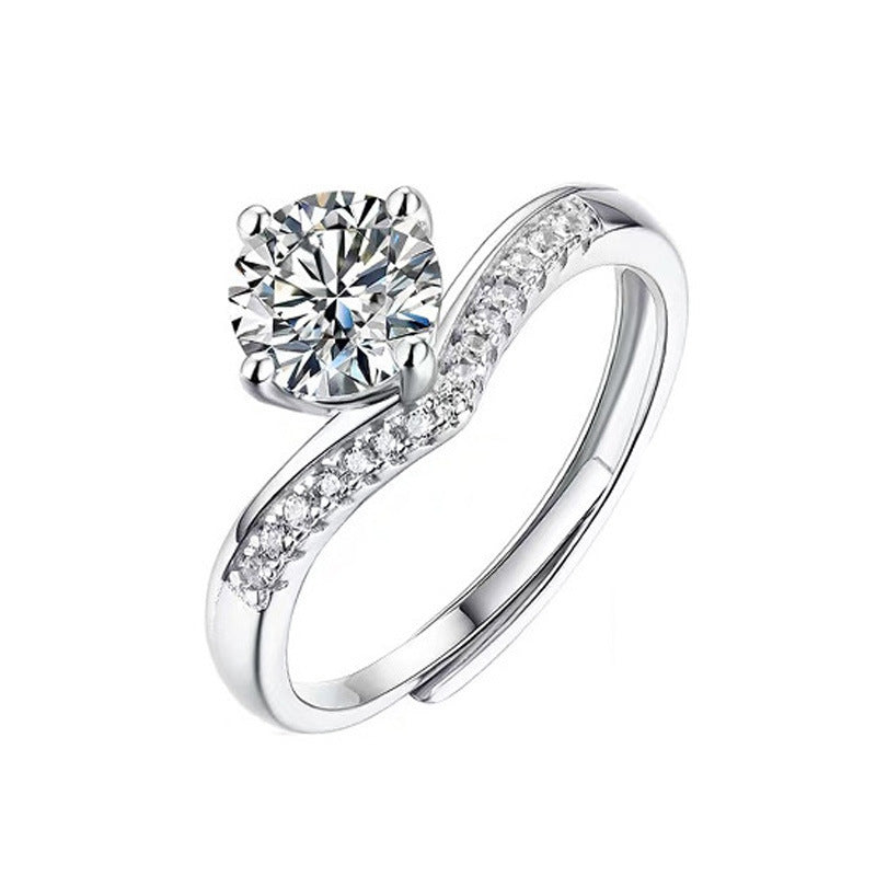 925 Sterling Silver Princess Crown Ring 1 Carat Moissanite