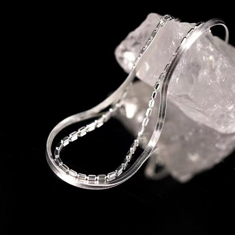 925 Silver-Plated Double-Layer Flat Snake Chain Bracelet for Women