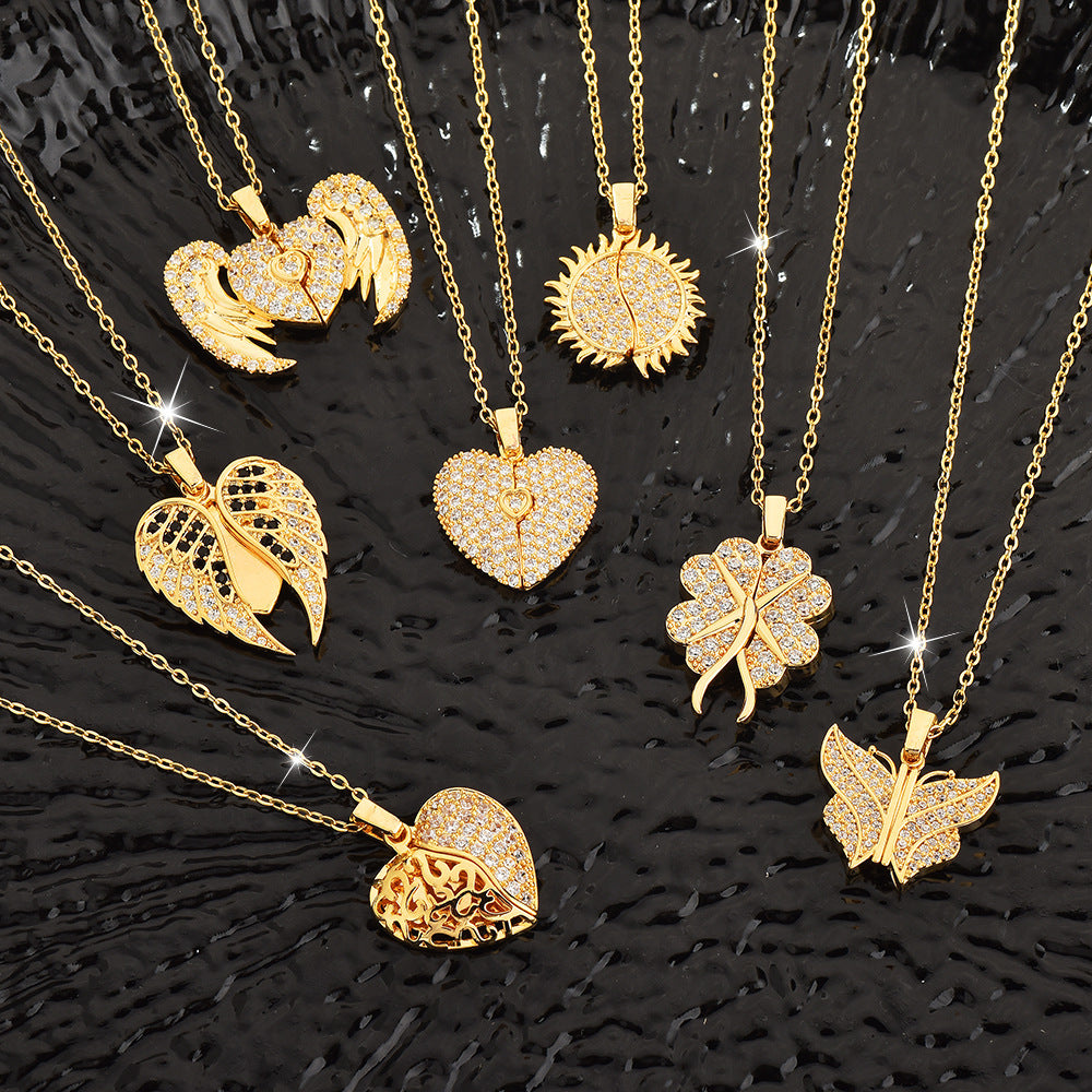 Personalized Heart Locket Necklace Custom Engraved Name Pendant with Zirconia Sparkle